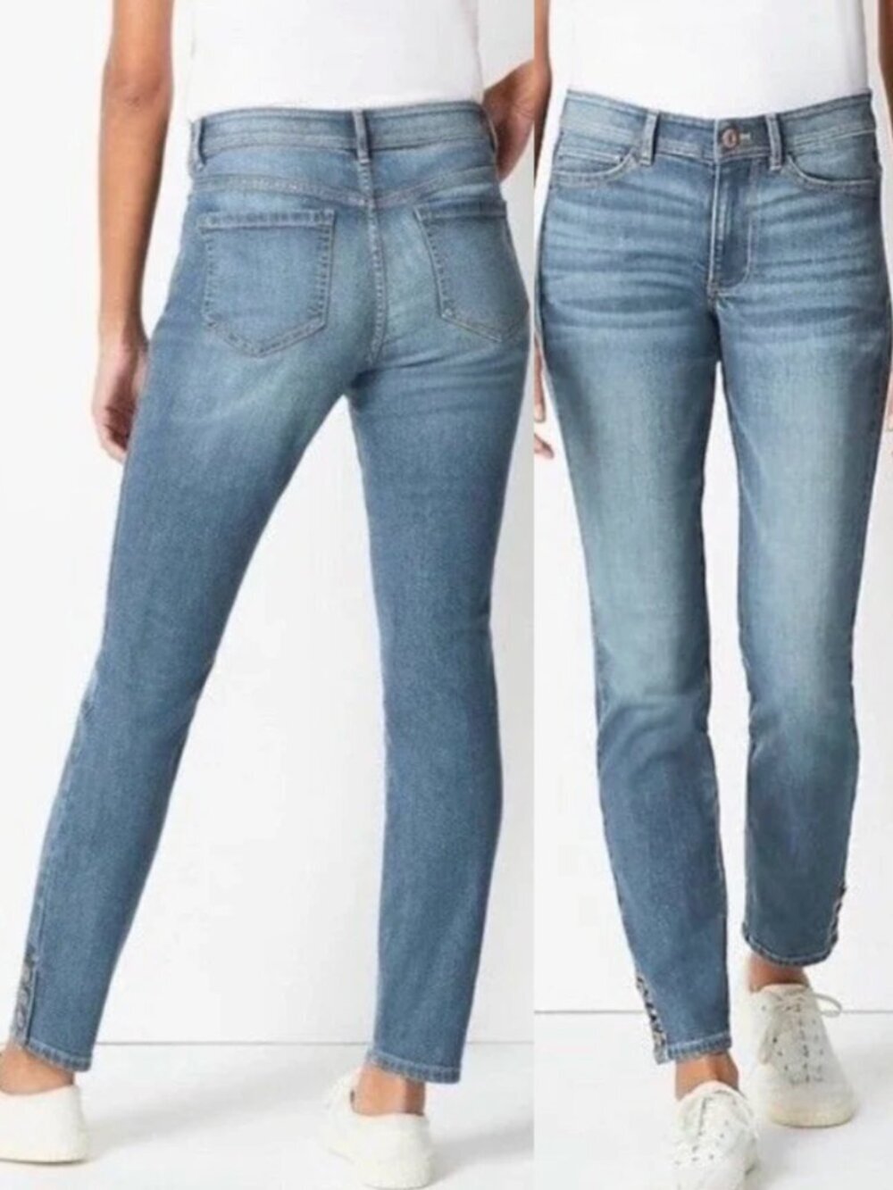 J. JILL Denim Authentic Fit Slim Leg Jeans Medium Wash Cropped Crop Ankle Rivets